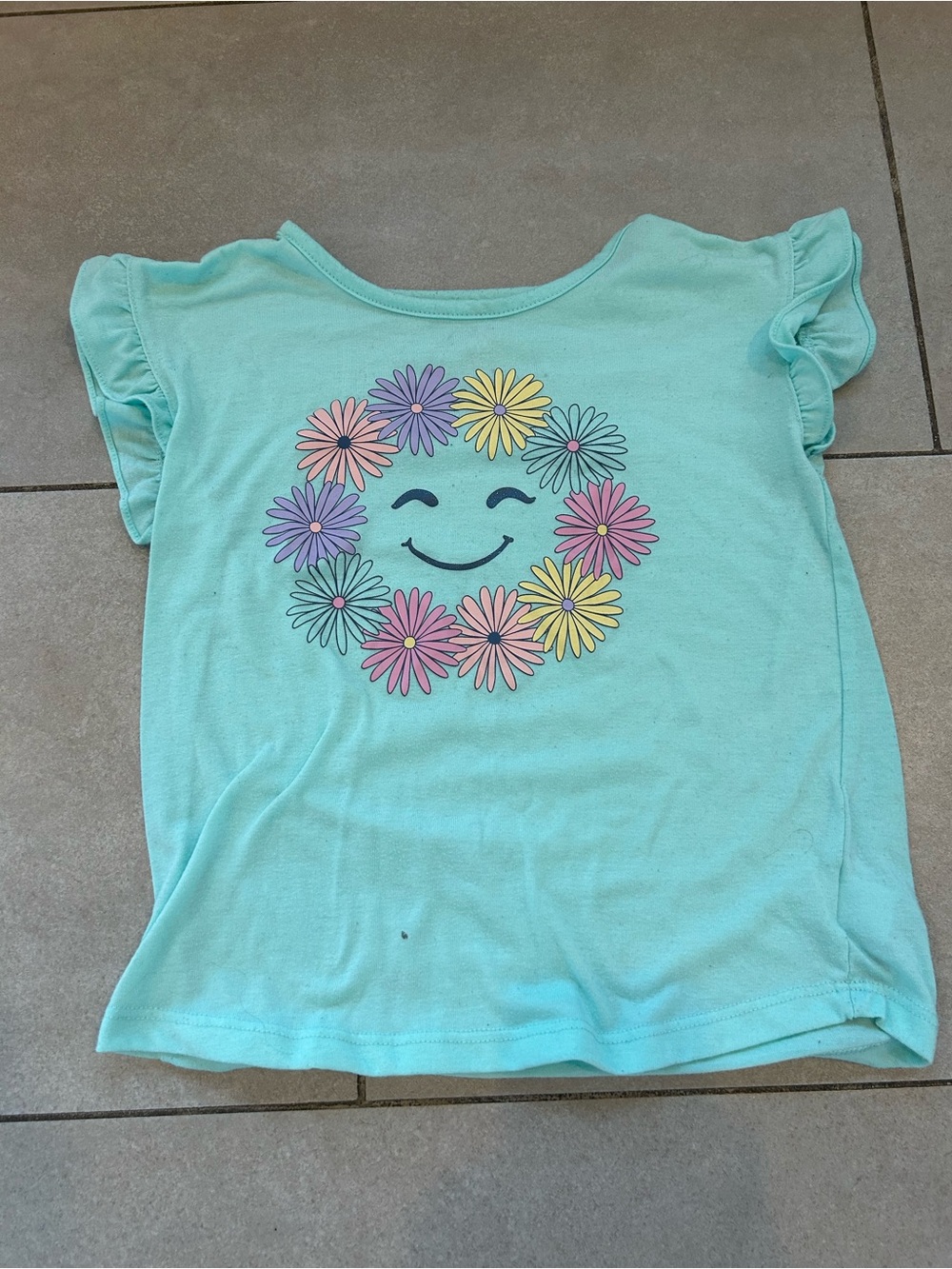Girls' Mint Short-Sleeve Tee with Floral Smile Graphic